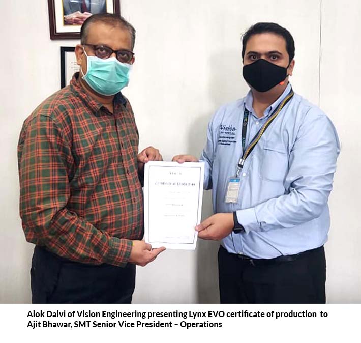 Presentation-of-Lynx-EVO-certificate-to-SMT-710x674px Alok Dalvi presenting Lynx EVO certificate of production to Ajit Bhawar